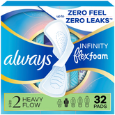 Always Infinity FlexFoam Pads for Women - Size 2 - Super Absorbency - Unscented