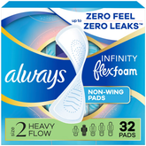 Always Infinity FlexFoam Pads without Wings - Super Absorbency - Unscented - Size 2 - 32ct