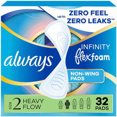 Always Infinity FlexFoam Pads without Wings - Super Absorbency - Unscented - Size 2 - 32ct