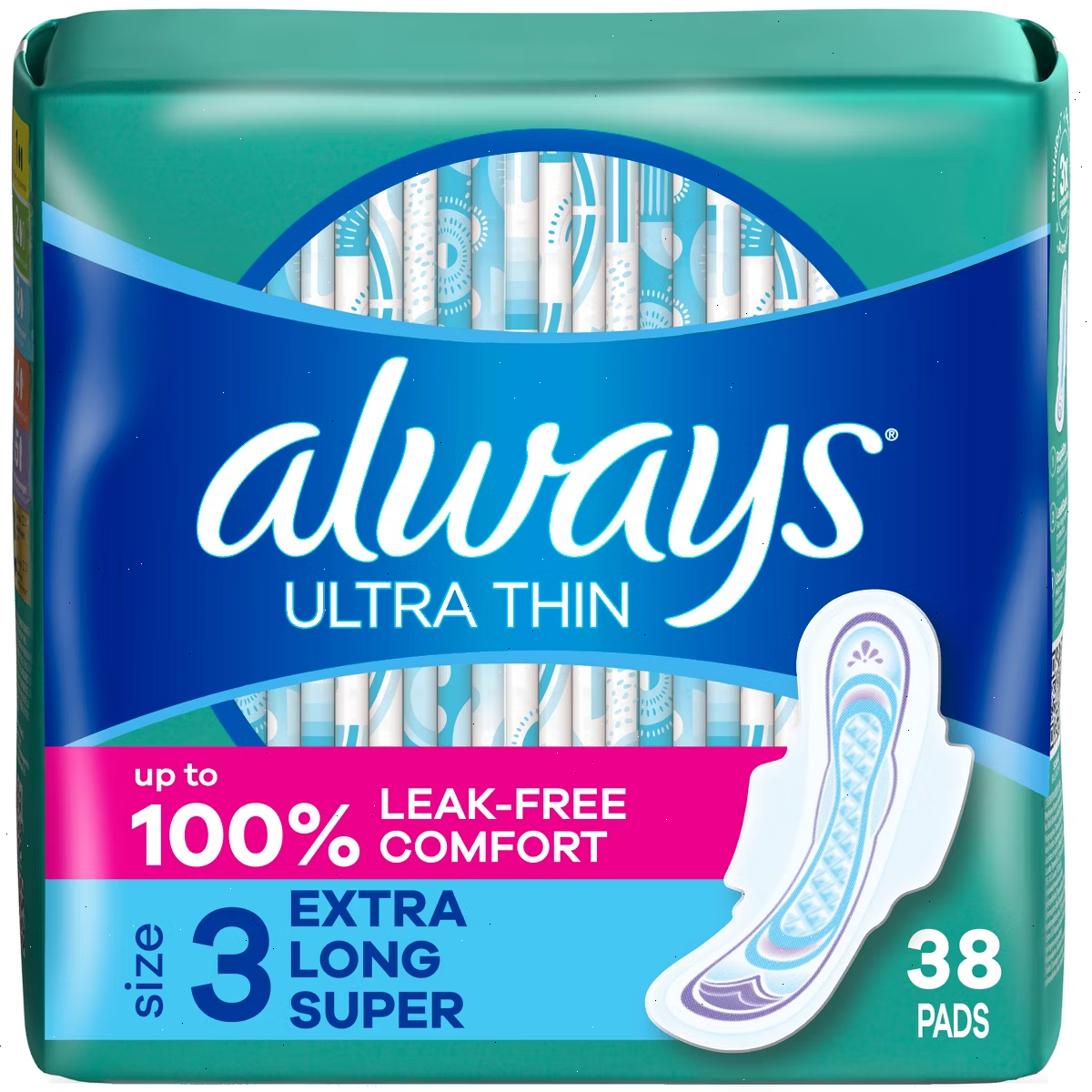 Always Ultra Thin Pads Extra Super Long Absorbency Unscented with Wings - Size 3