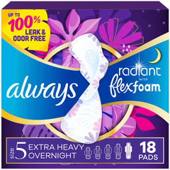 Always Radiant Extra Heavy Absorbency Overnight Sanitary Pads with Wings - Scented - Size 5