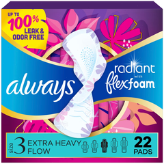 Always Radiant Extra Heavy Flow Absorbency with Flex Foam Pads - Scented - Size 3